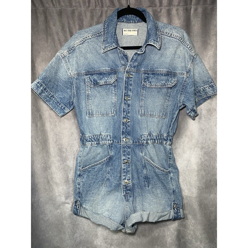 Free People Denim Romper Small Gorpcore Cuffed Boho Festival Coastal Cowgirl Y2K
